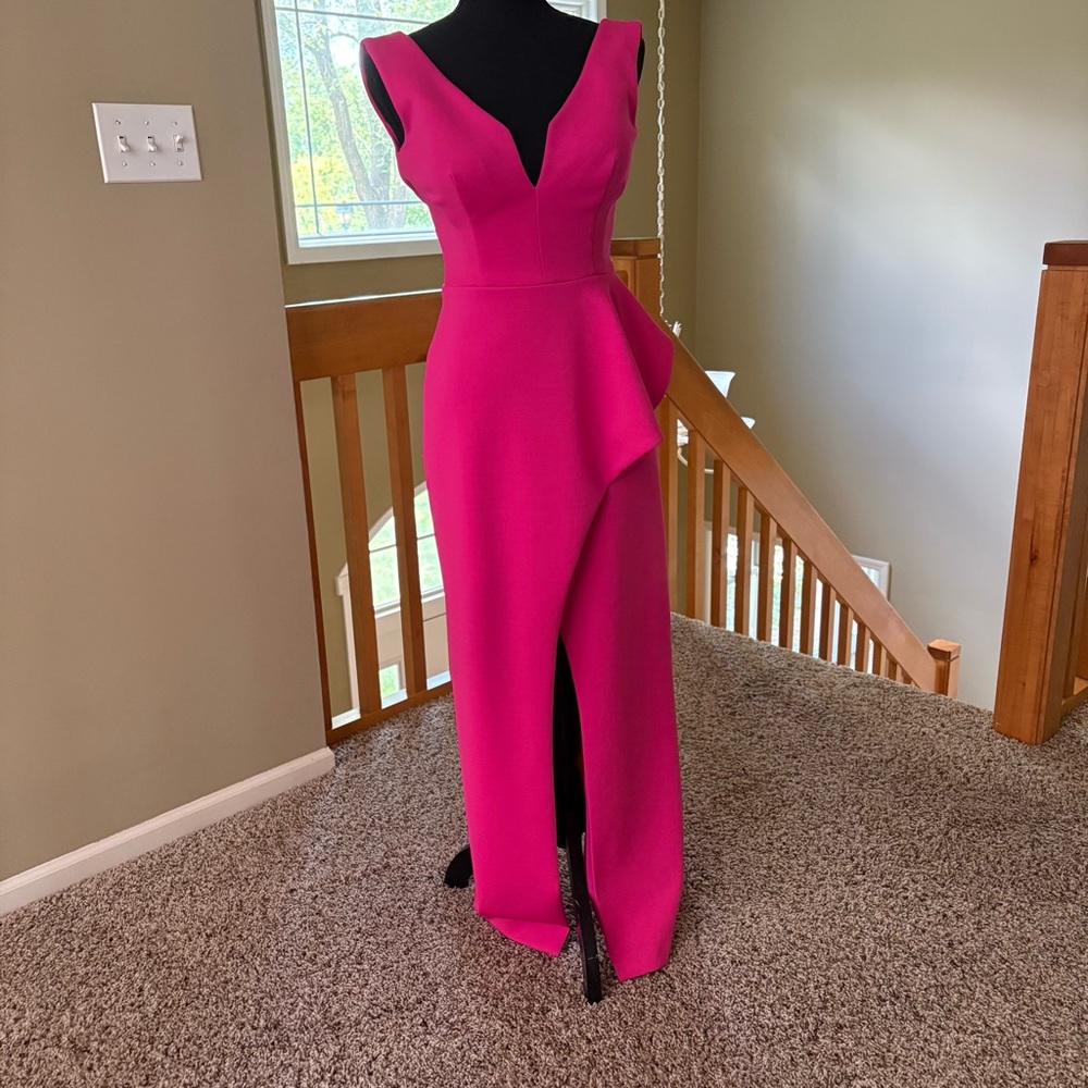 Black Halo Eve Gown Womens Size 0 Hendricks Hot Pink Draped Peplum Scuba Dress - Picture 4 of 8